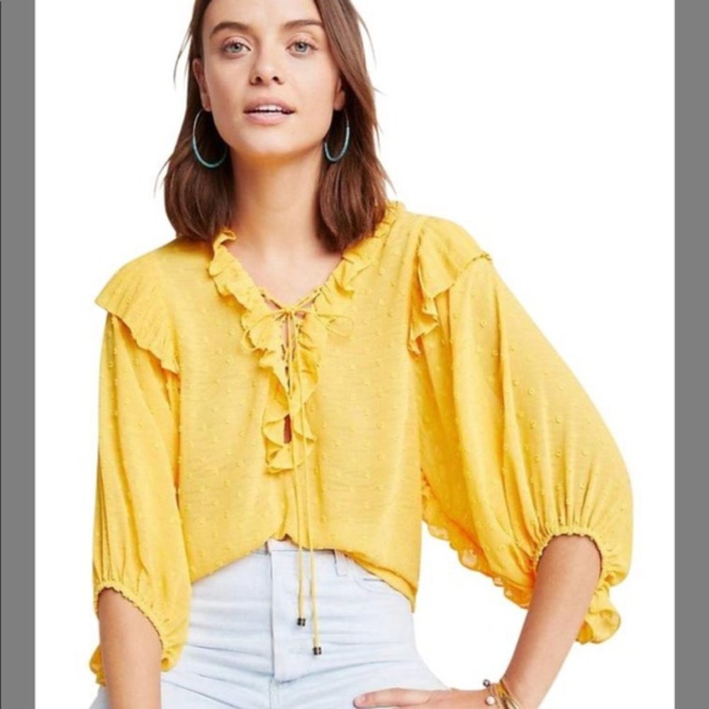 NWT Anthropologie Mango Yellow Haida Ruffled Peasant Blouse Small